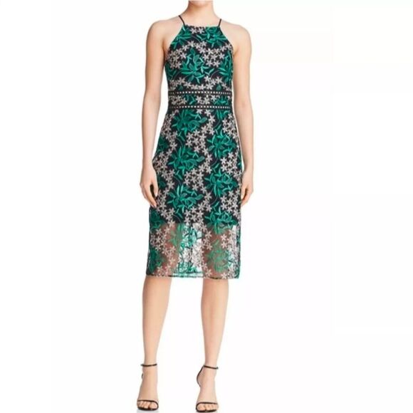 Sam Edelman Lace Embroidered Green Floral Sheath Dress - Picture 1 of 10